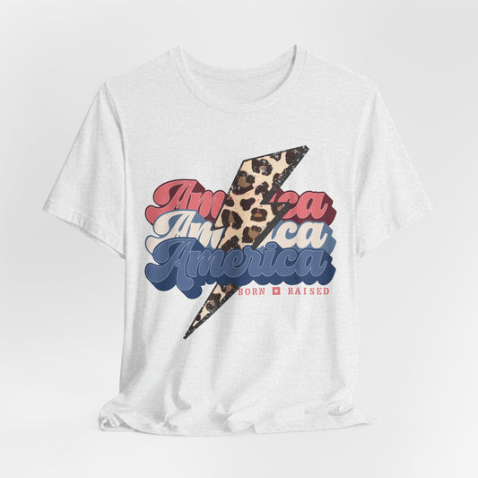Patriotic Leopard Print America, Born & Raised - Graphic Tee