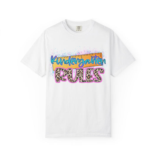 Kindergarten Rules T-Shirt, Fun Preschool Shirt, Unisex Garment-Dyed Tee, Back to School Top, Teacher Gift