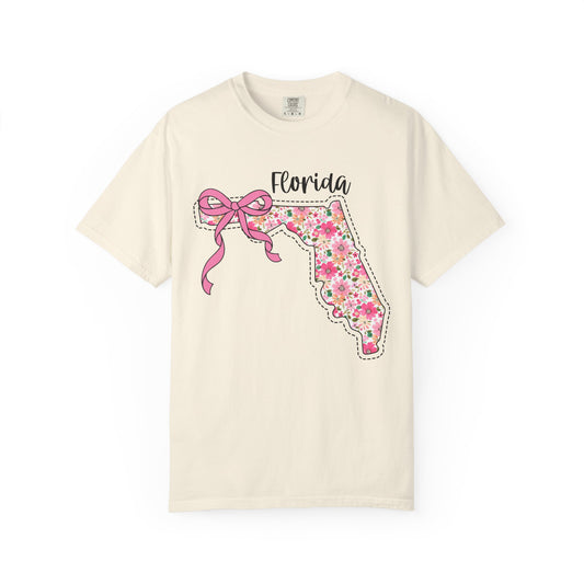 Florida Floral T-Shirt | Unisex Garment-Dyed Tee | Southern Charm Apparel, Gift for Texans, Casual Wear, Spring/Summer Fashion