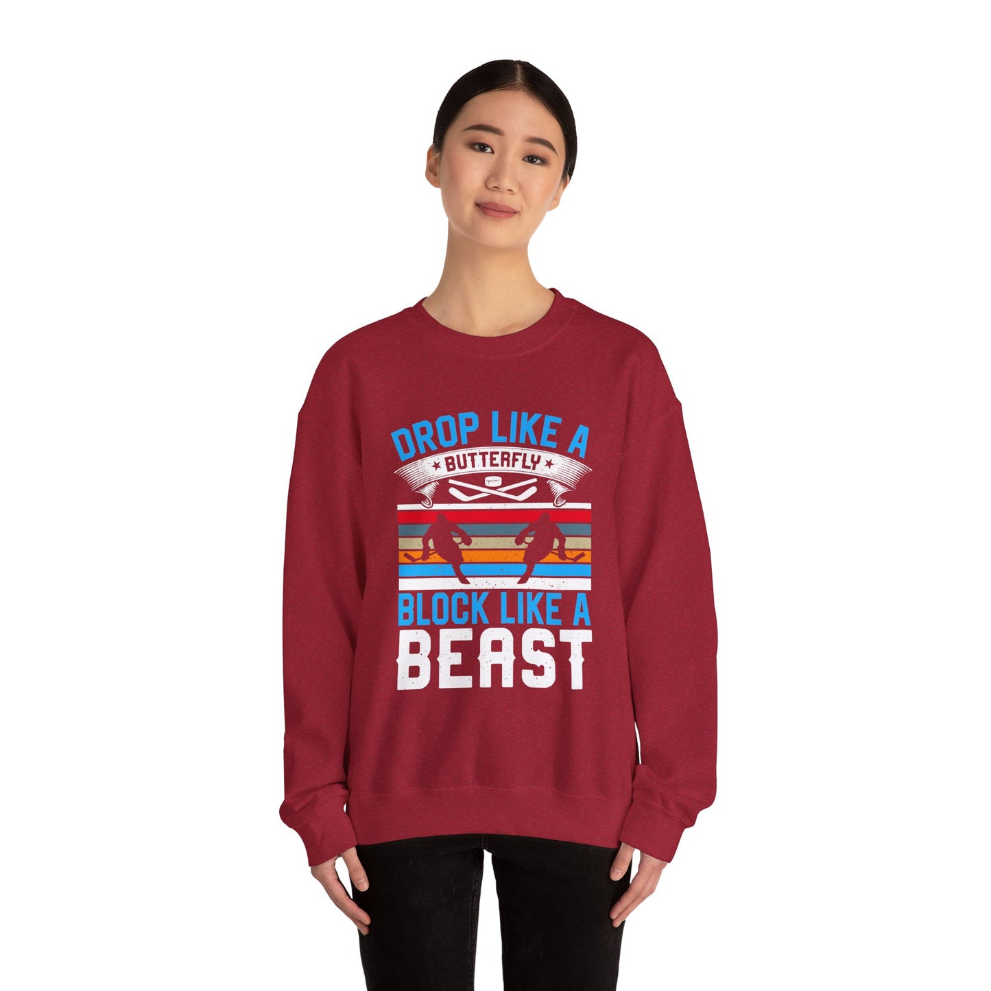 Drop Like a Butterfly, Block Like a Beast Hockey Crewneck Sweatshirt