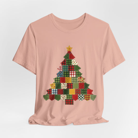 Faux Patchwork Christmas Tree Tee