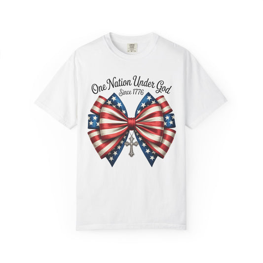 One Nation Under God Patriotic T-shirt with Bow Design