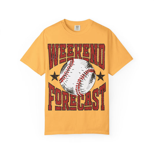 Weekend Forecast Faux Glitter Baseball T-Shirt, Relaxed Fit Shirt, Casual Wear, Gift for Friends, Comfy Everyday Tee