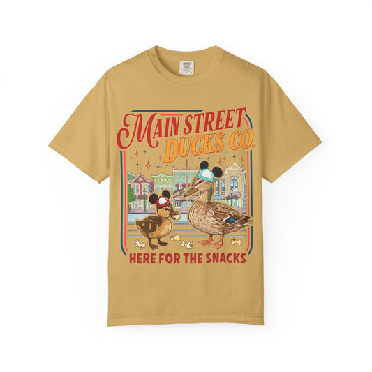 Main Street Ducks Co. T-Shirt — "Here for the Snacks" Vintage Duck Tee