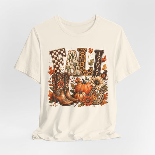 Fall Y’all T-Shirt — Cowboy Boots, Pumpkins & Sunflower Autumn Tee