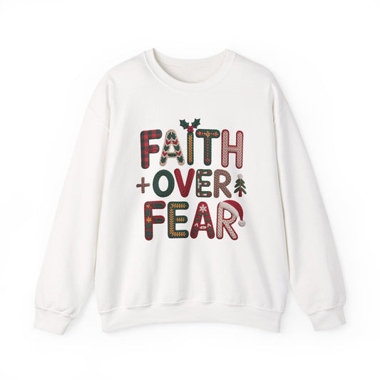 Faith Over Fear Faux Yarn Sweatshirt Holiday Crewneck