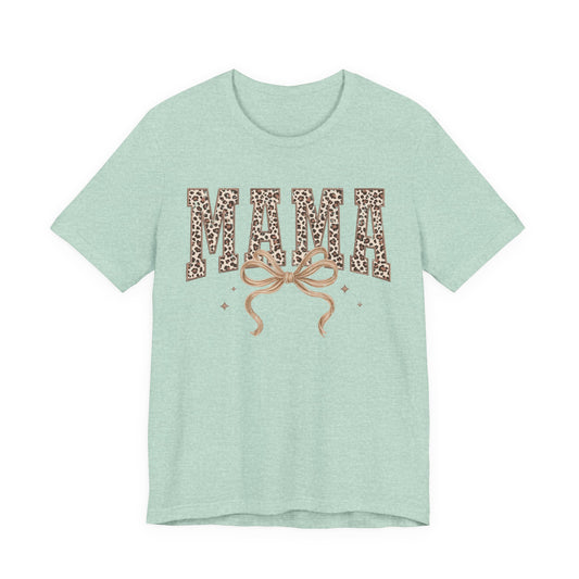 Mama Leopard Print Tee — Floral Bow Mother's Day Shirt