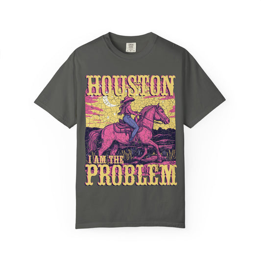 Houston, I am the Problem, Themed Unisex T-Shirt, Relaxed Fit Graphic Tee, Gift for Horse Lovers, Festival Apparel, Casual Wear, Vintage Style