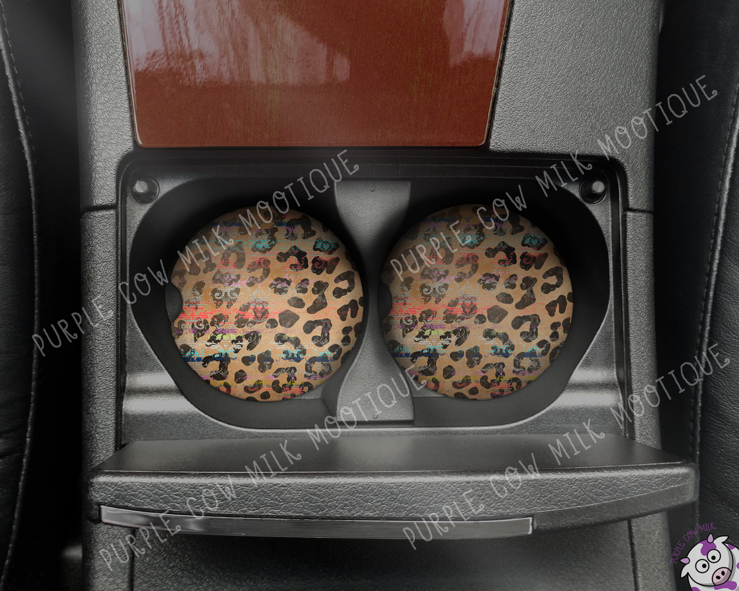 Grunge Leopard Neoprene Car Coasters (set of 2)