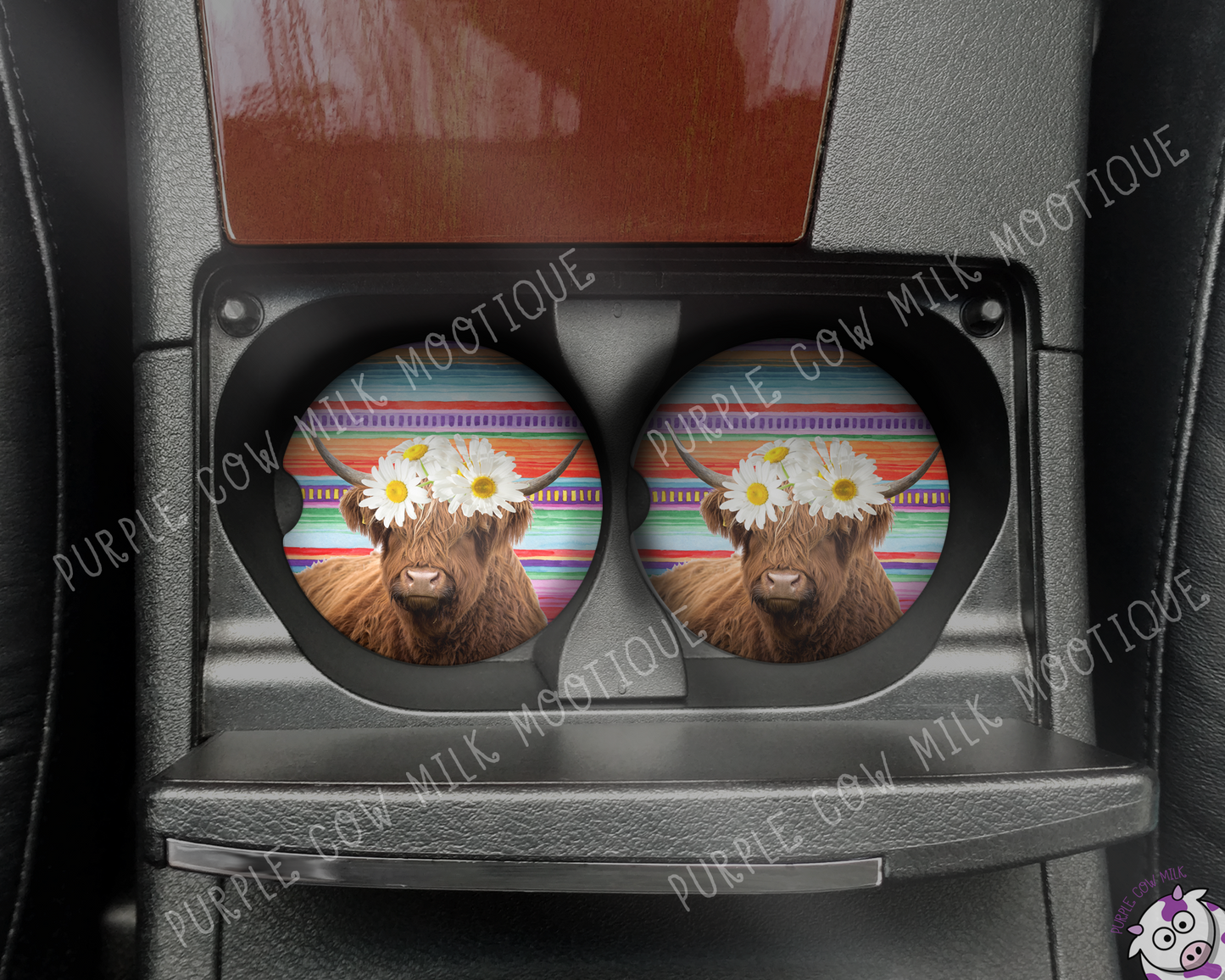 Highland Cow Neoprene Car Coasters (set of 2)