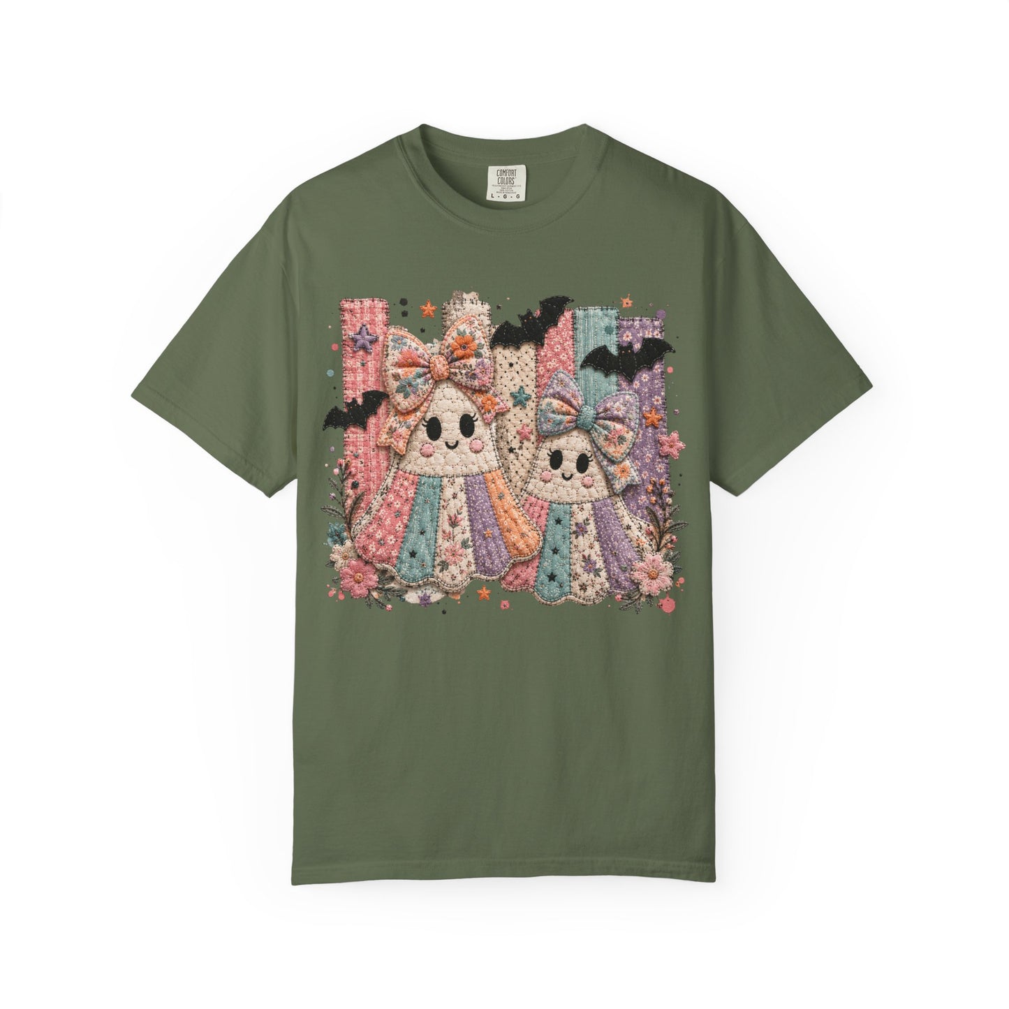 Quilted Cute Ghost Sisters Halloween T-Shirt