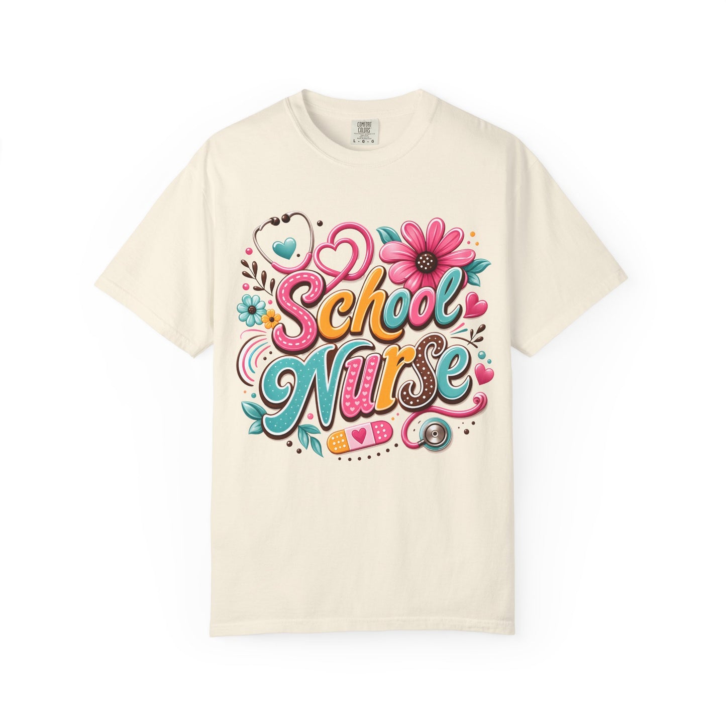 School Nurse T-Shirt — Cute Floral Stethoscope Design