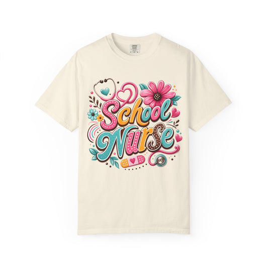 School Nurse T-Shirt — Cute Floral Stethoscope Design