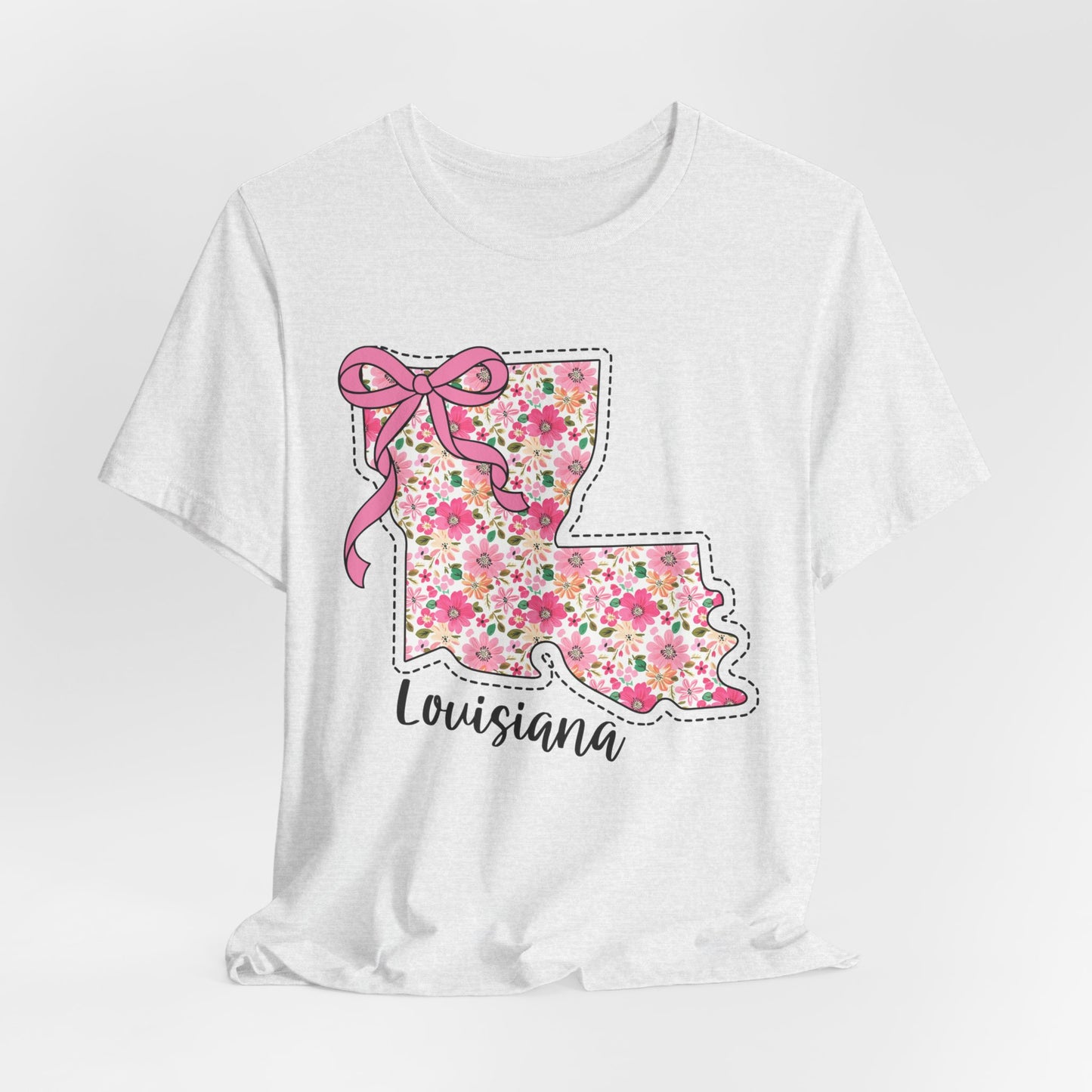 Louisiana Floral State Tee — Pink Bow & Script