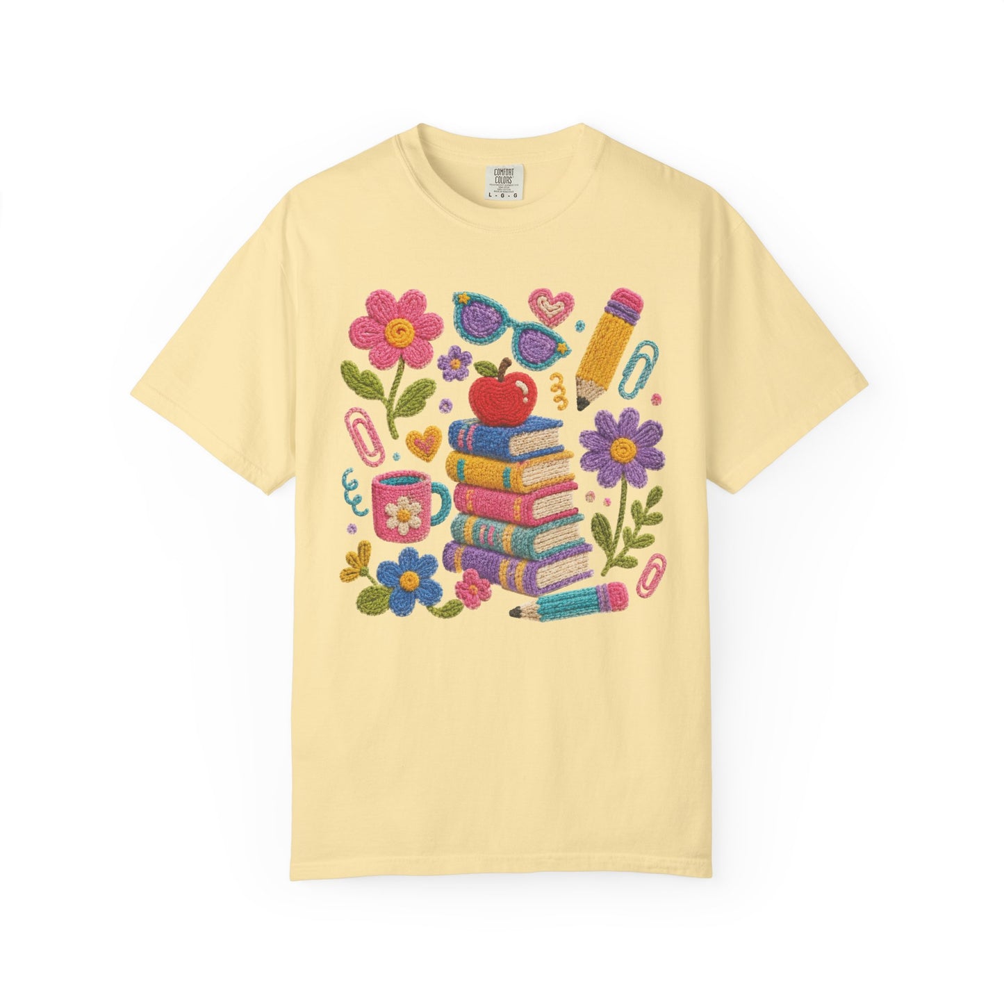 Cute Floral Faux-Yard School Supplies Graphic Tee