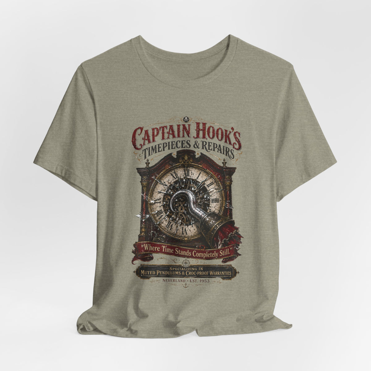 Captain Hook's Timepieces & Repairs Tee — Vintage Nautical Clock Pirate Shirt
