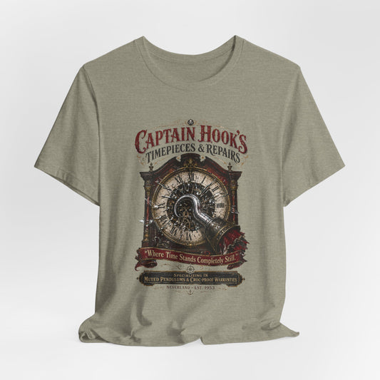 Captain Hook's Timepieces & Repairs Tee — Vintage Nautical Clock Pirate Shirt