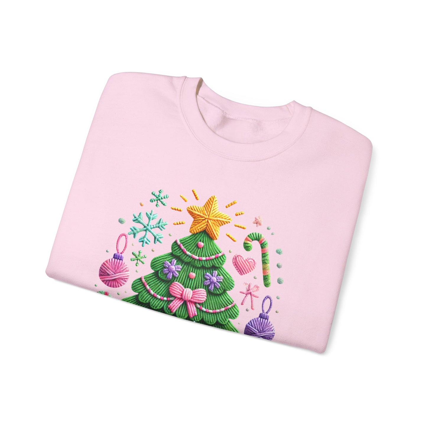 Cute Yarn Christmas Tree, Candy Cane & Ornaments Holiday Crewneck Sweatshirt