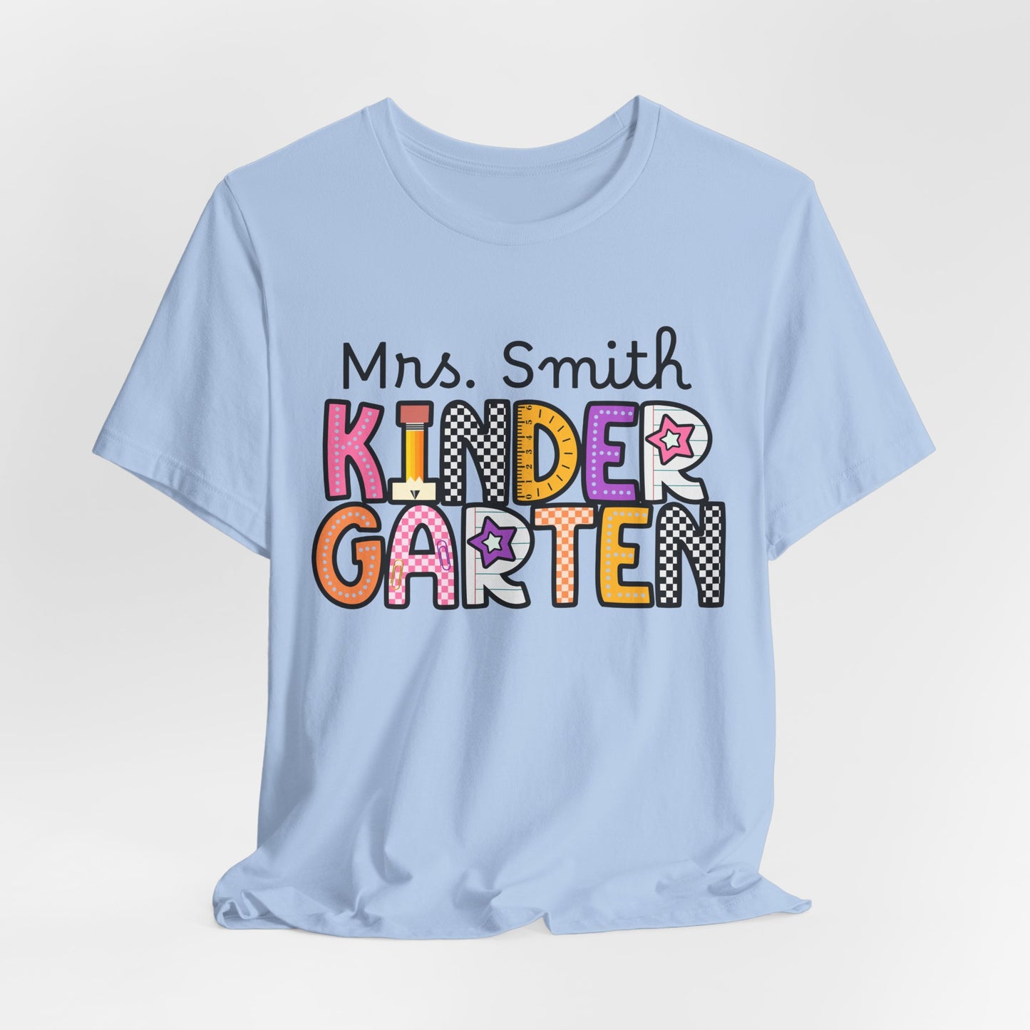 Personalized Colorful Kindergarten Teacher Graphic Tee