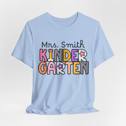 Personalized Colorful Kindergarten Teacher Graphic Tee