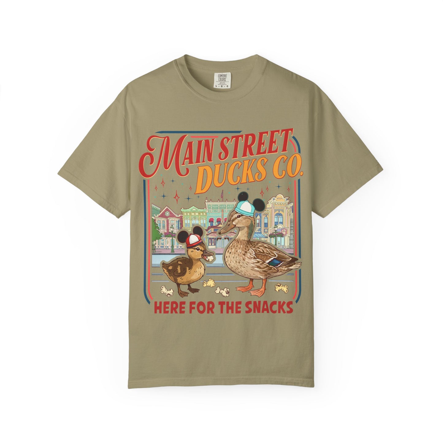 Main Street Ducks Co. T-Shirt — "Here for the Snacks" Vintage Duck Tee