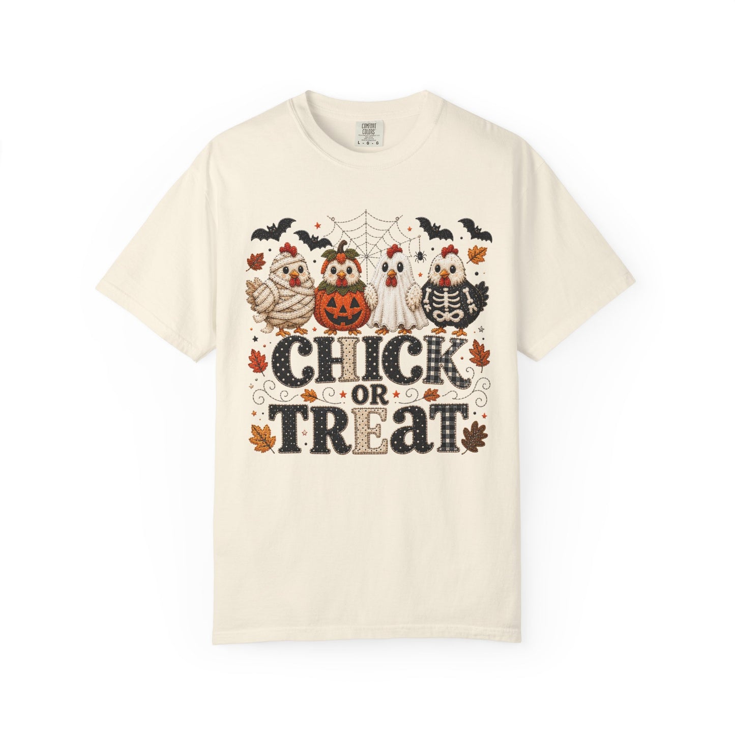 Faux Quilted Halloween Chick or Treat T‑Shirt