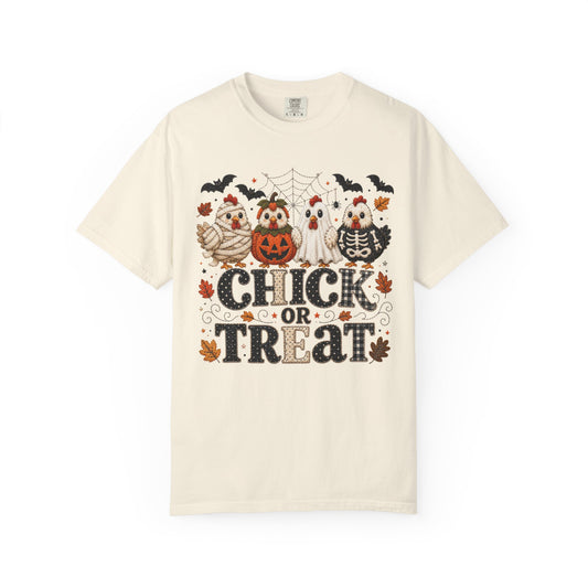 Faux Quilted Halloween Chick or Treat T‑Shirt