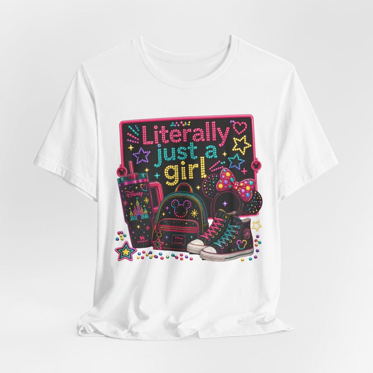 Literally Just a Girl Graphic Tee — Cute Neon Back-to-School Shirt