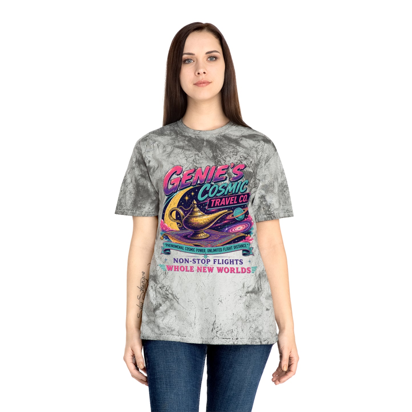 Genie’s Cosmic Travel Co. T‑Shirt — Retro Space Lamp Graphic