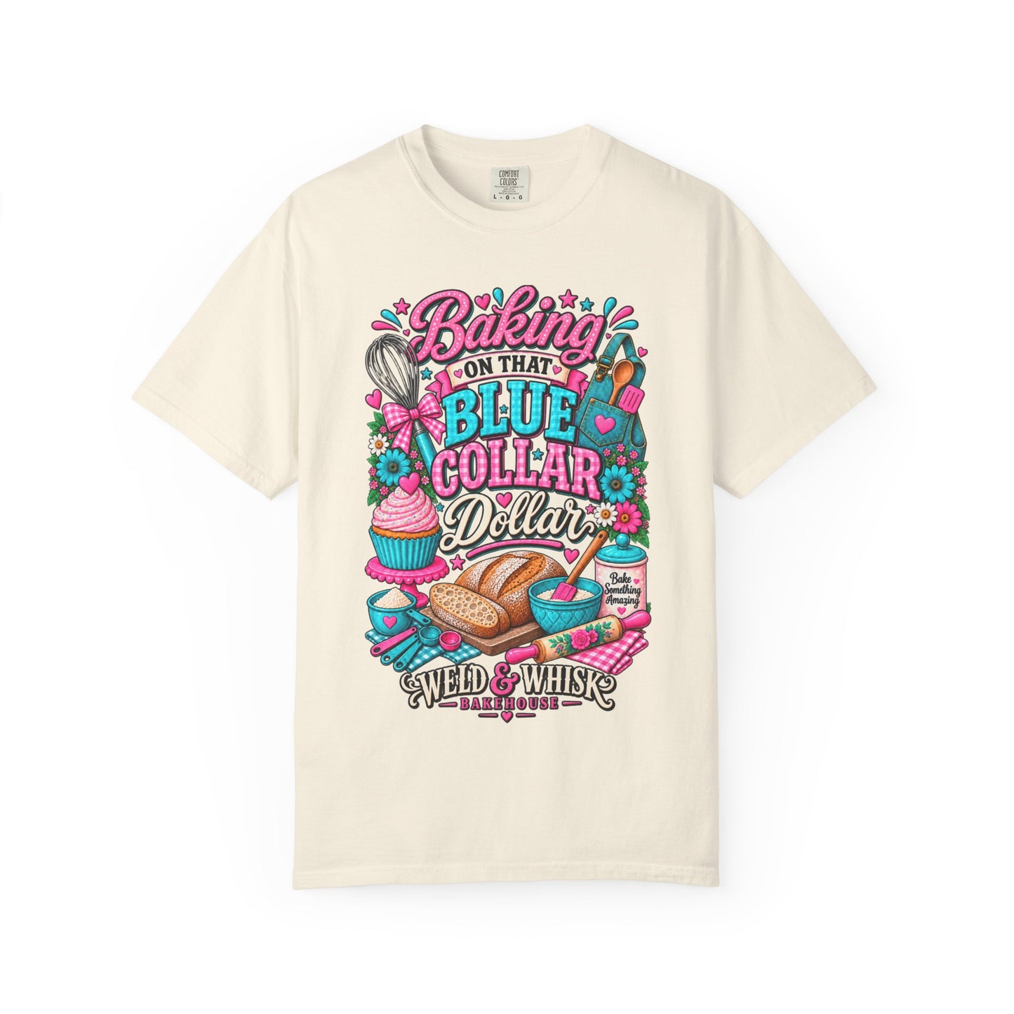 Baking On That Blue Collar Dollar T-Shirt — Retro Baker Whisk & Bread Graphic
