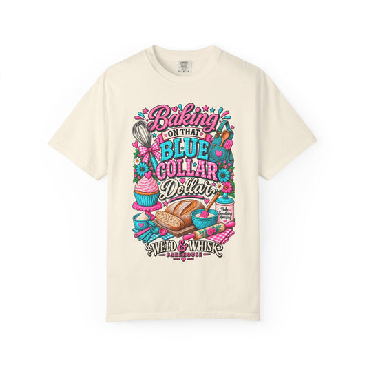 Baking On That Blue Collar Dollar T-Shirt — Retro Baker Whisk & Bread Graphic