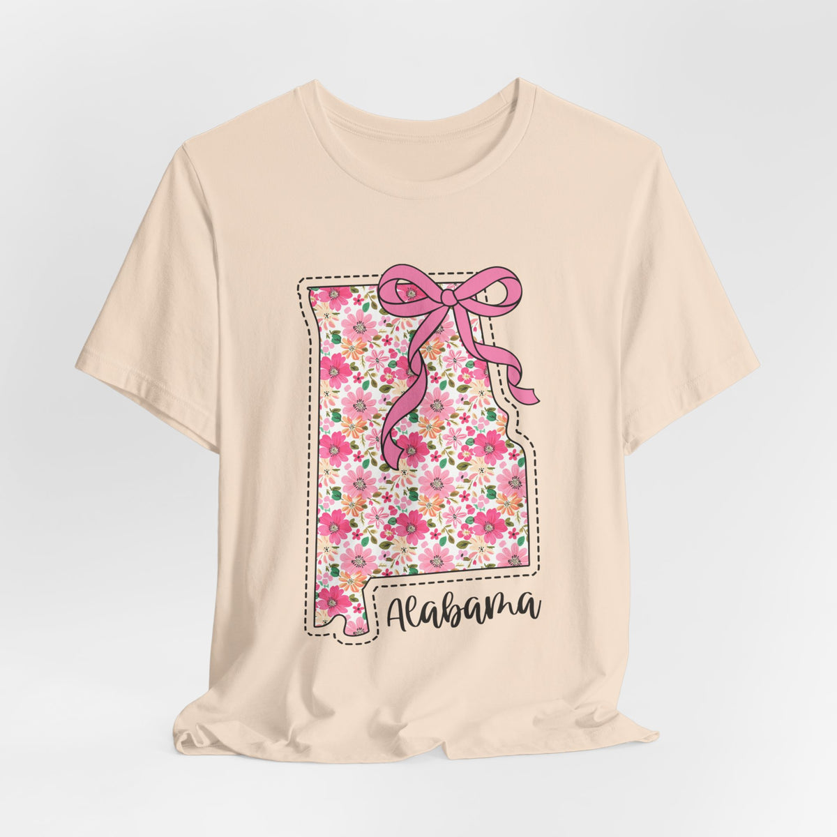 Alabama Floral State Tee — Pink Bow & Script