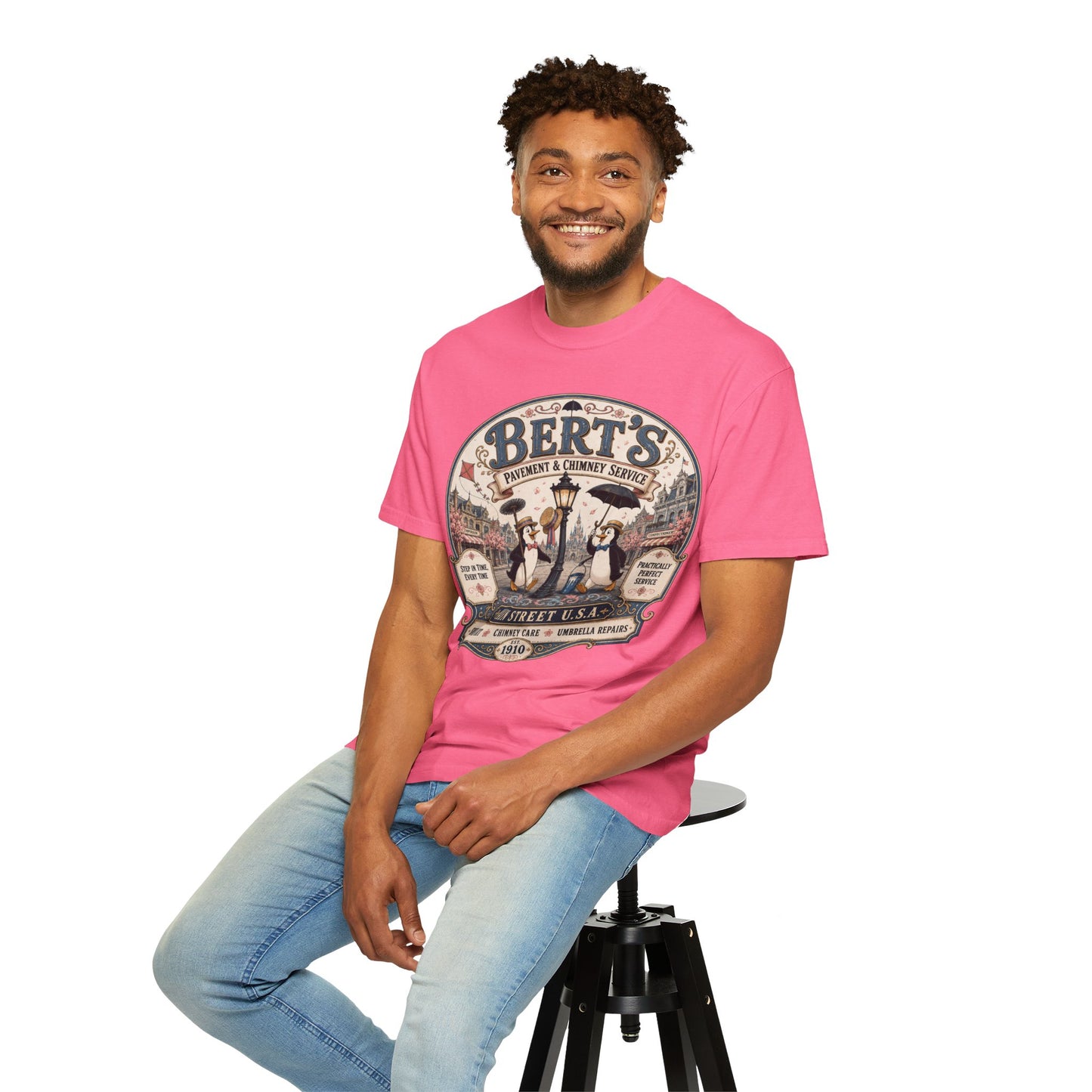 Vintage 'Bert's Pavement & Chimney Service' Graphic T-Shirt — Main Street USA Retro Tee