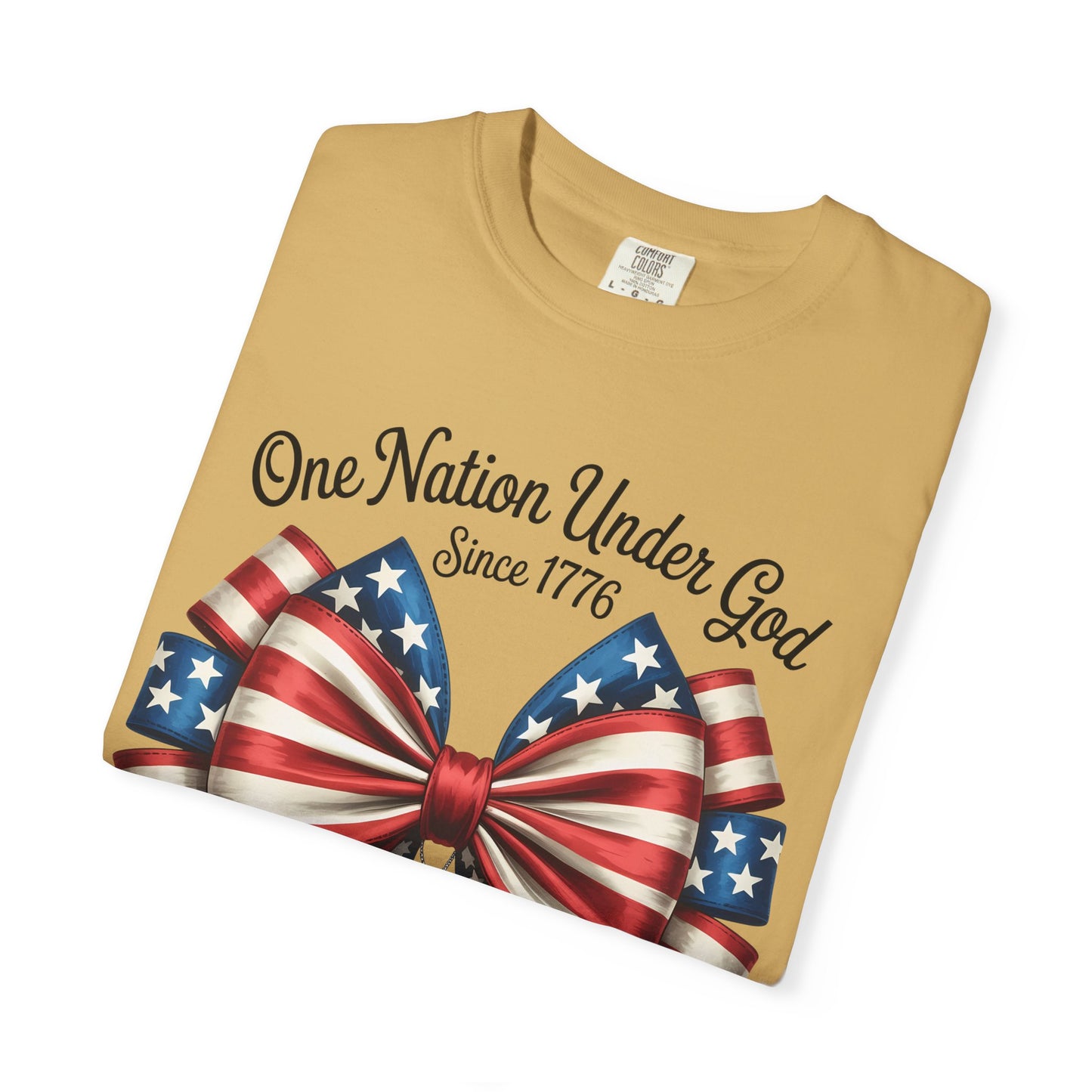 One Nation Under God Patriotic T-shirt with Bow Design