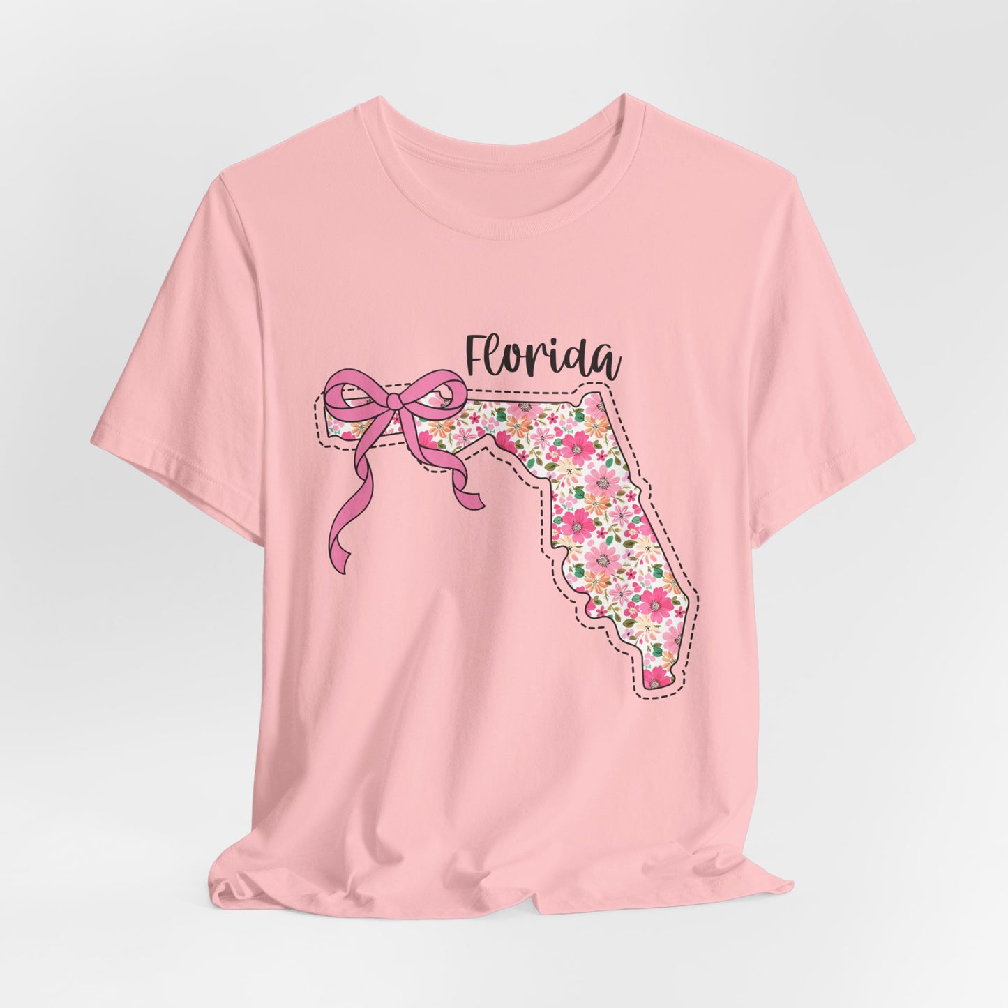 Florida Floral State Tee —Pink Bow & Script