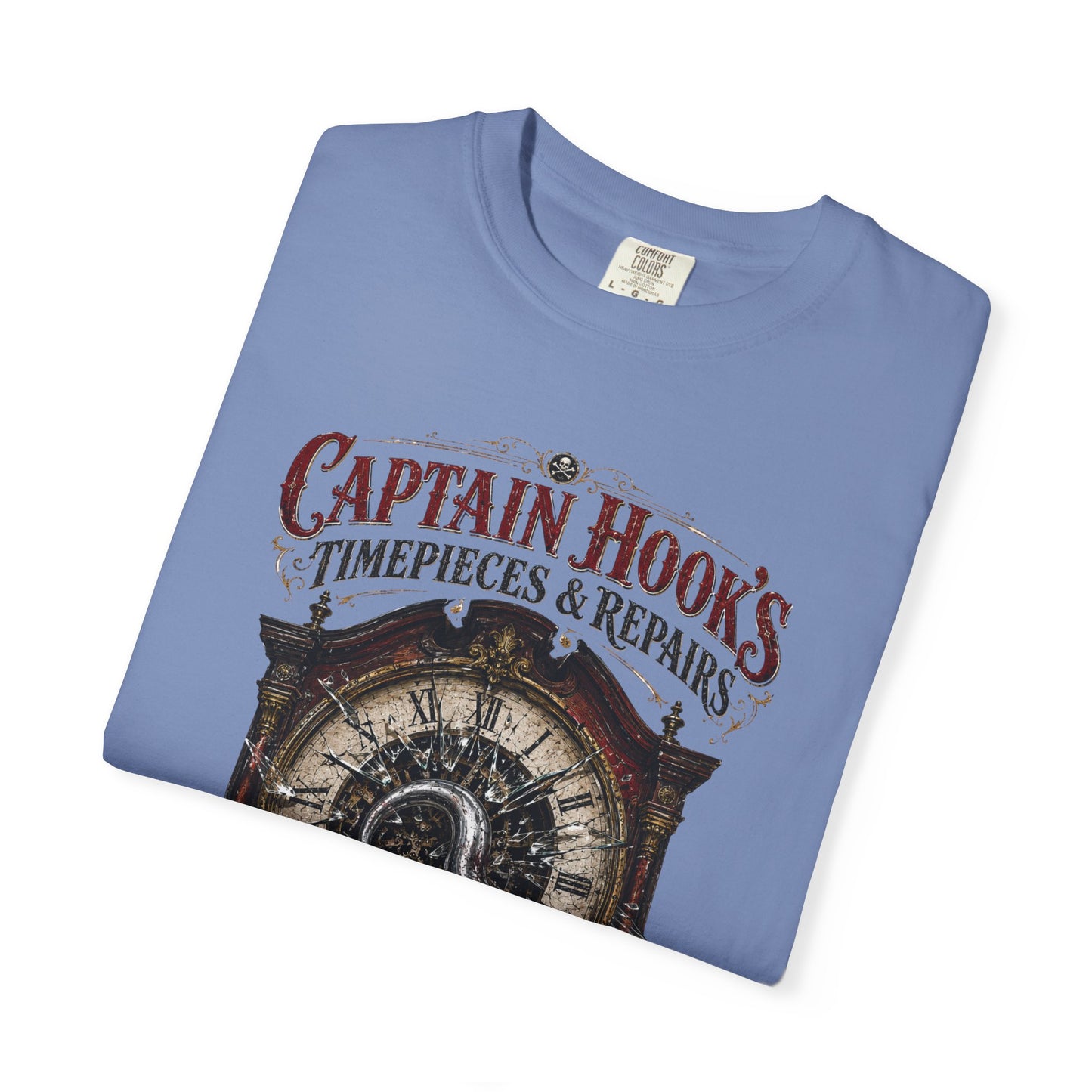 Captain Hook's Timepieces & Repairs Vintage Clock T-Shirt — Nautical Steampunk Repair Shop Tee