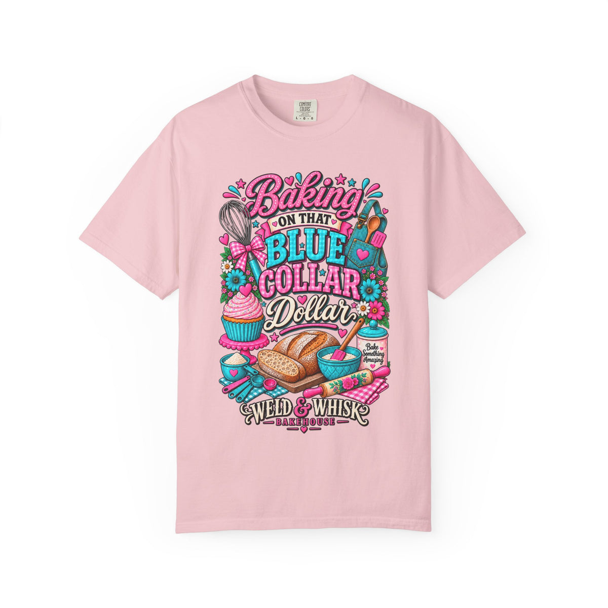 Baking On That Blue Collar Dollar T-Shirt — Retro Baker Whisk & Bread Graphic