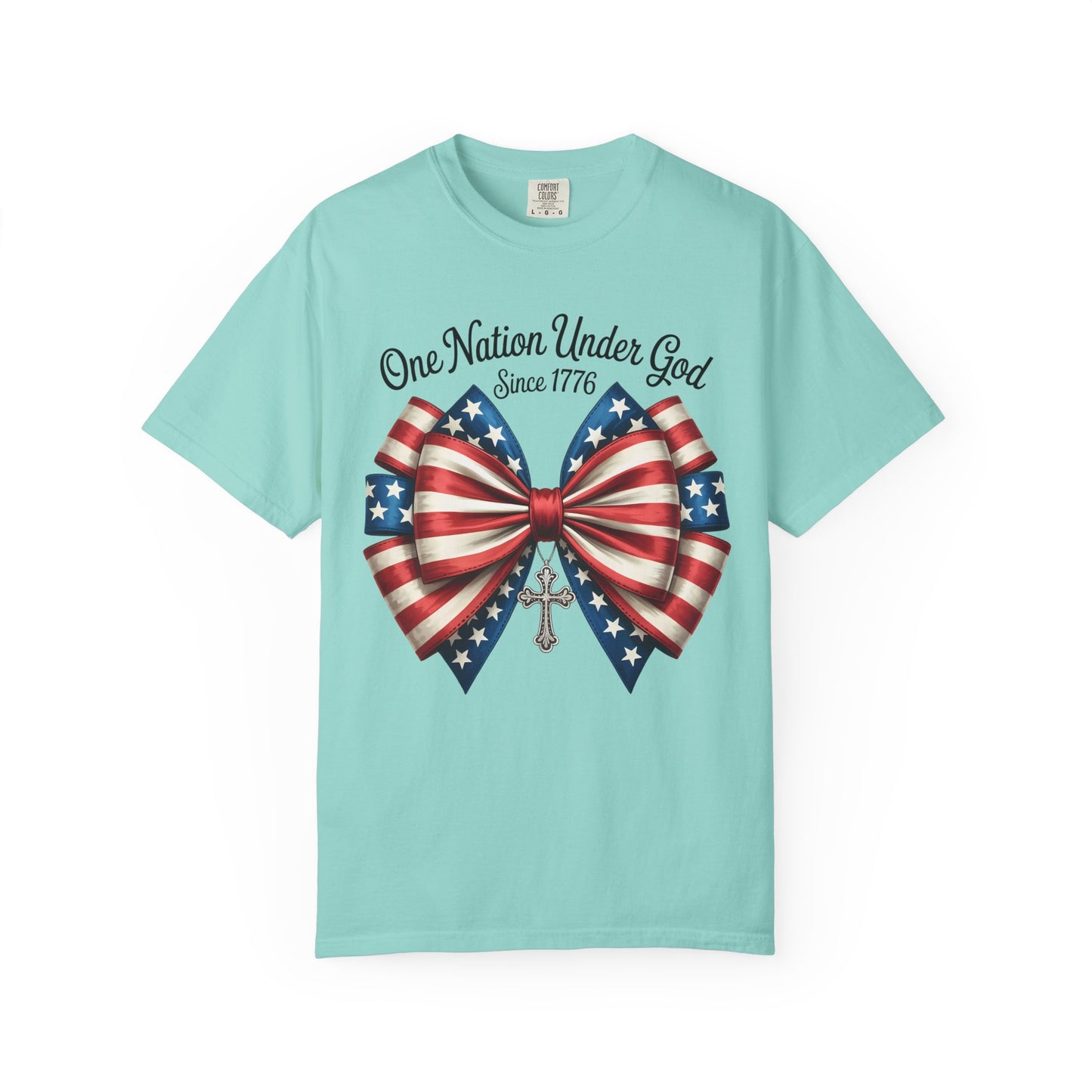 One Nation Under God Patriotic T-shirt with Bow Design
