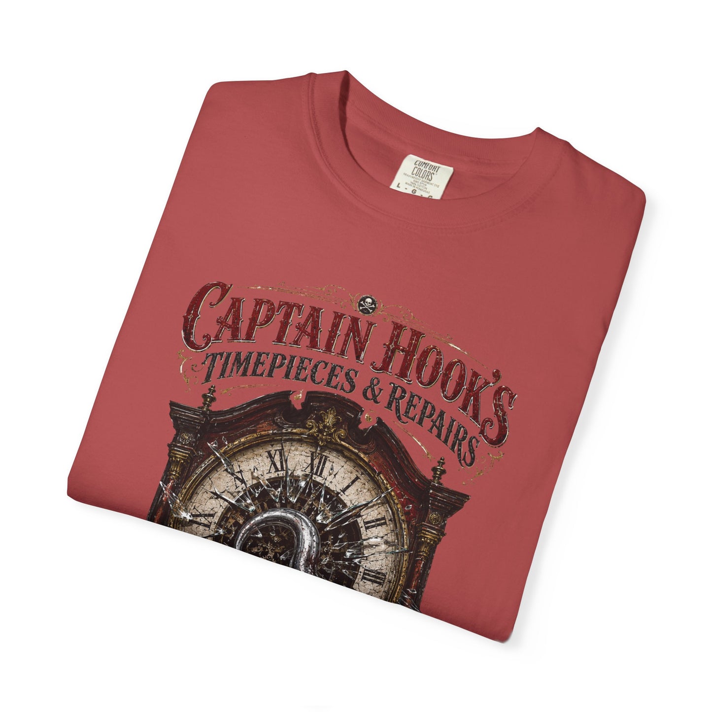 Captain Hook's Timepieces & Repairs Vintage Clock T-Shirt — Nautical Steampunk Repair Shop Tee