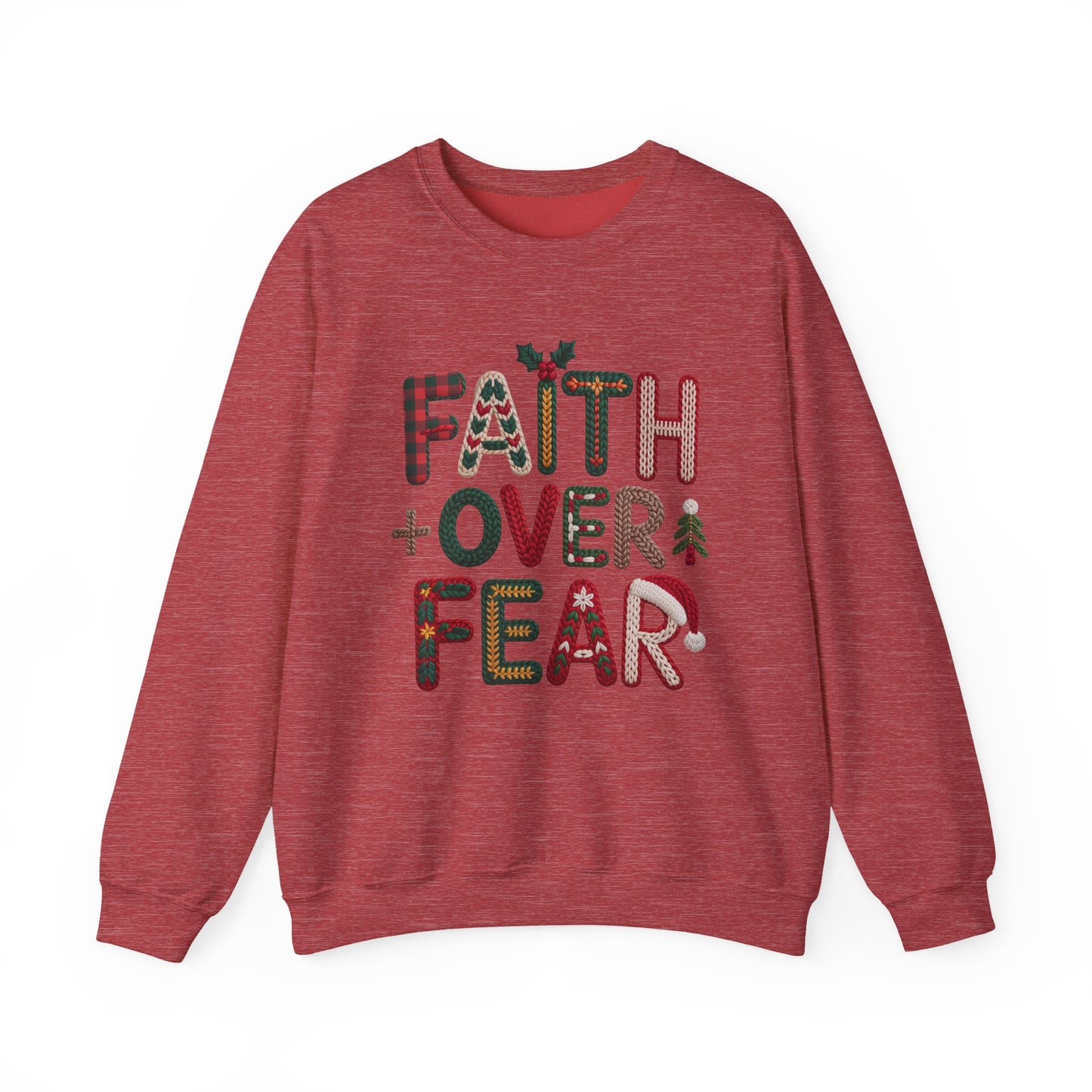 Faith Over Fear Faux Yarn Sweatshirt Holiday Crewneck