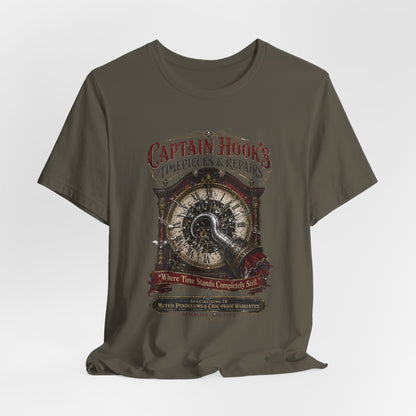 Captain Hook's Timepieces & Repairs Tee — Vintage Nautical Clock Pirate Shirt