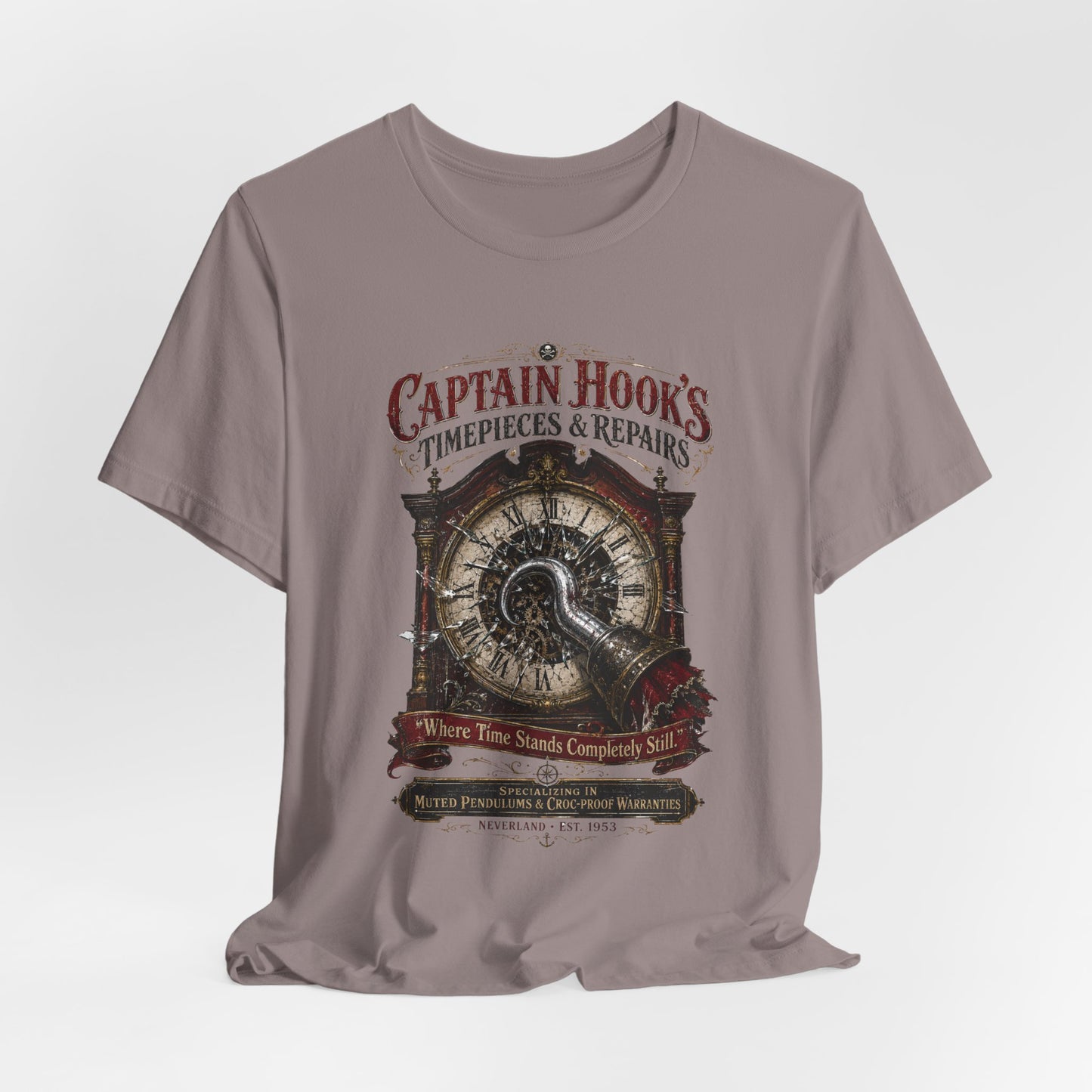 Captain Hook's Timepieces & Repairs Tee — Vintage Nautical Clock Pirate Shirt