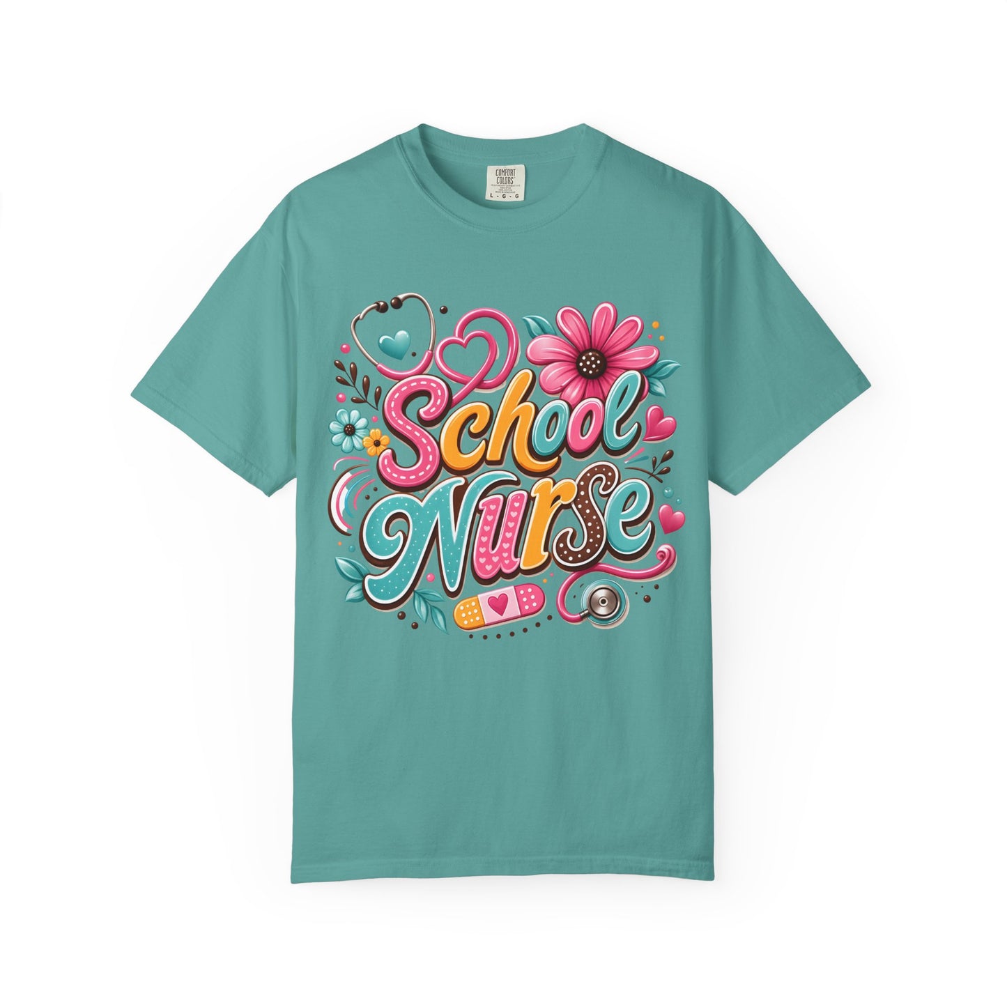 School Nurse T-Shirt — Cute Floral Stethoscope Design
