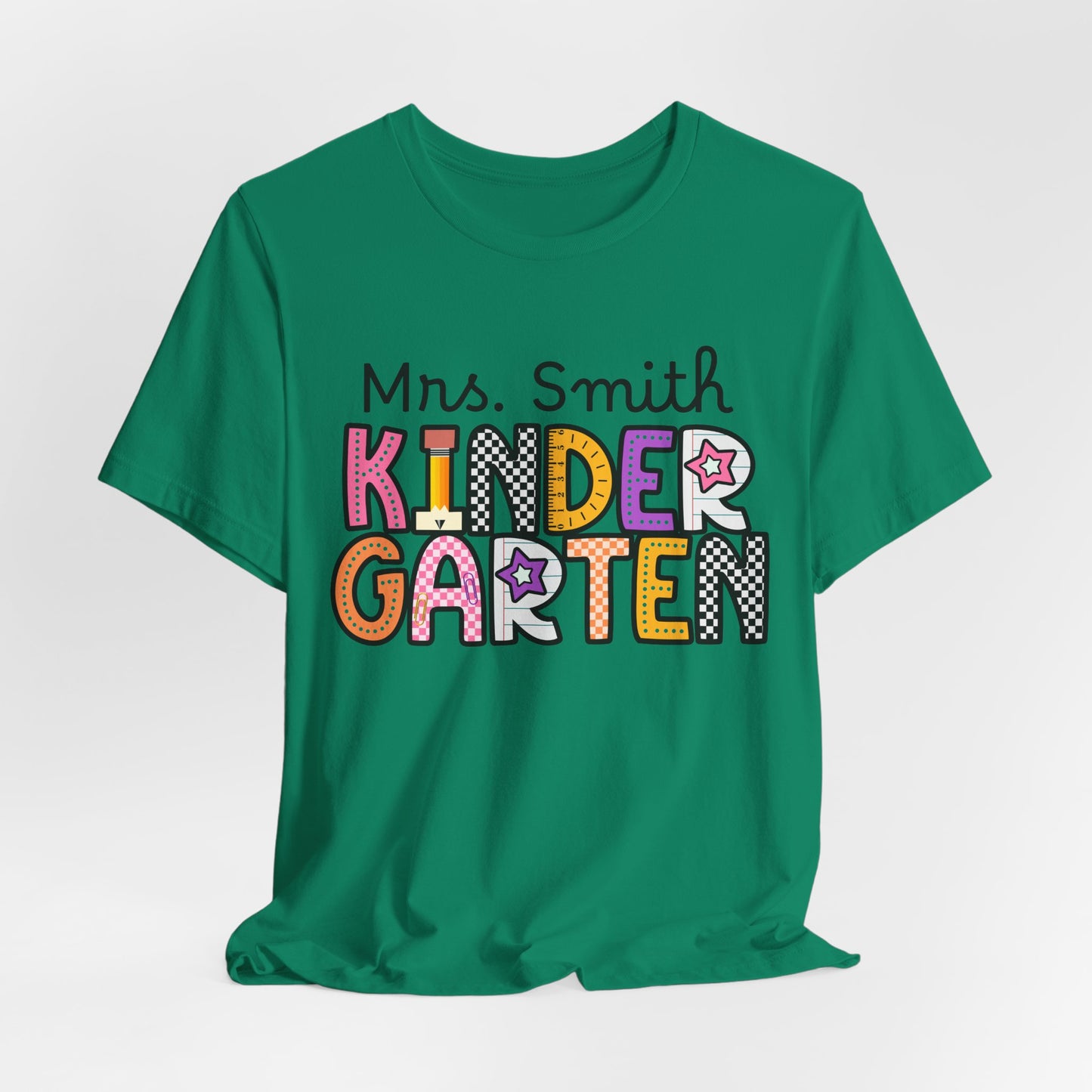 Personalized Colorful Kindergarten Teacher Graphic Tee