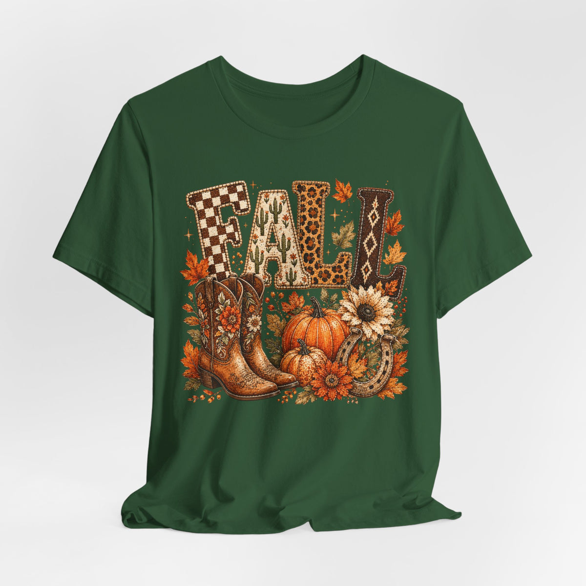 Fall Y’all T-Shirt — Cowboy Boots, Pumpkins & Sunflower Autumn Tee