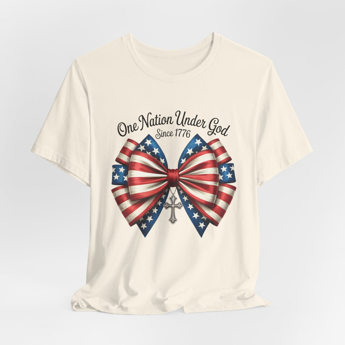 One Nation Under God Patriotic T-shirt with Bow Design