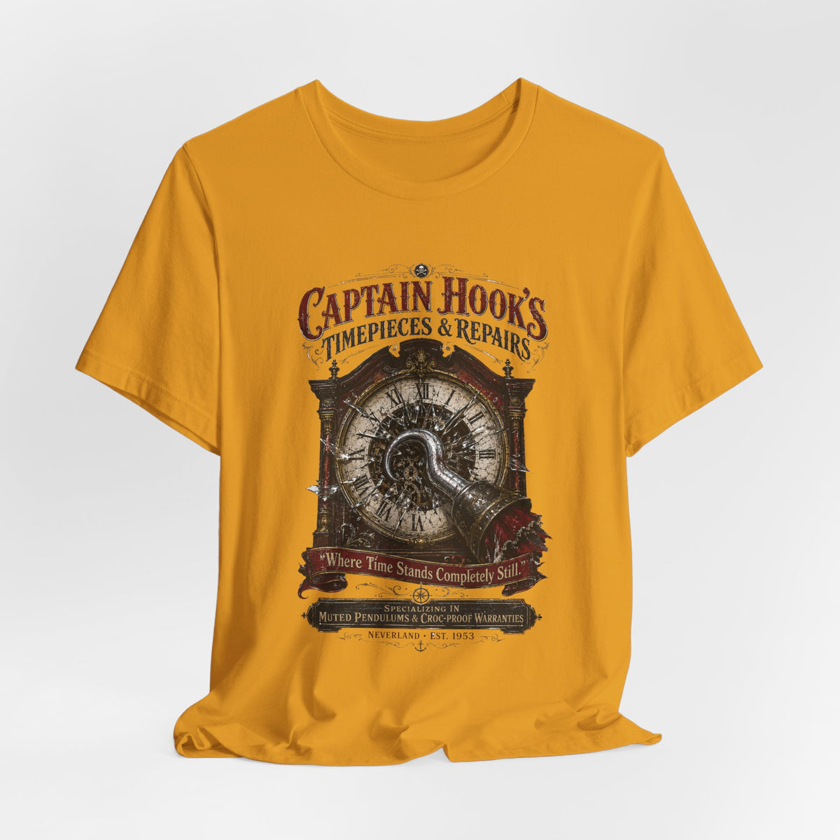 Captain Hook's Timepieces & Repairs Tee — Vintage Nautical Clock Pirate Shirt
