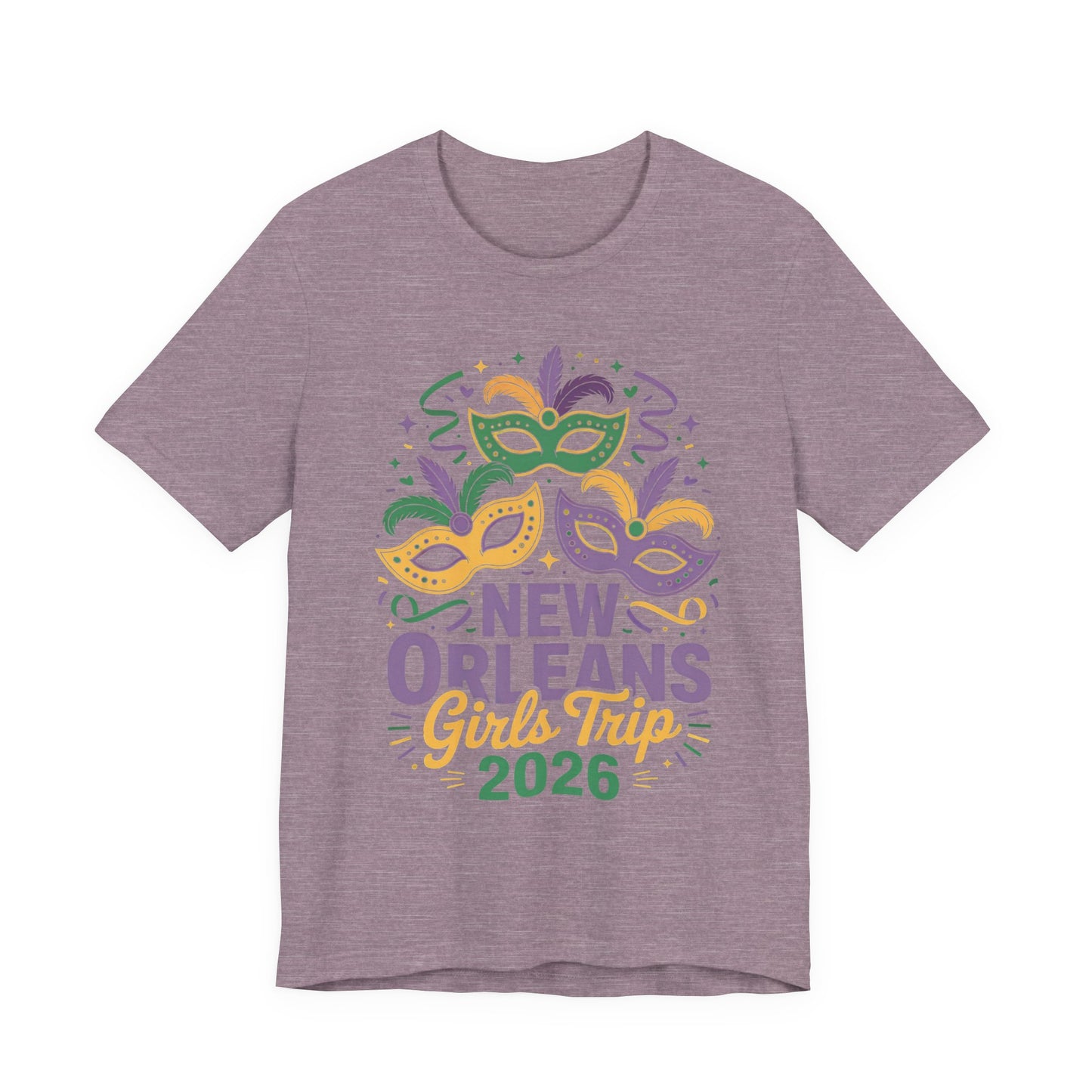 New Orleans Girl Trip 2026 T-Shirt — Mardi Gras Masks Bachelorette Tee