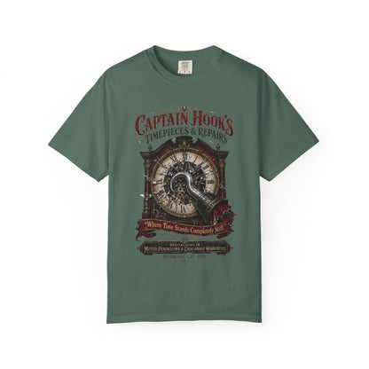 Captain Hook's Timepieces & Repairs Vintage Clock T-Shirt — Nautical Steampunk Repair Shop Tee