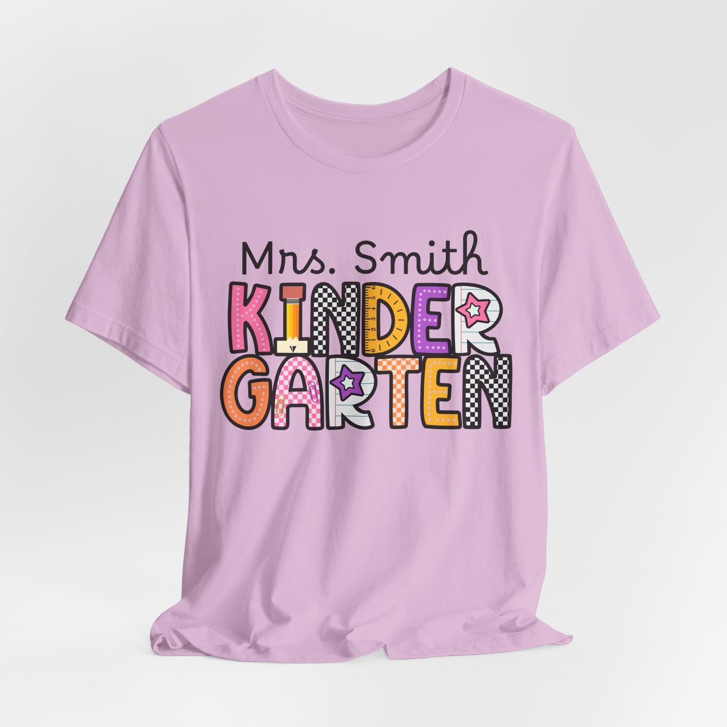 Personalized Colorful Kindergarten Teacher Graphic Tee